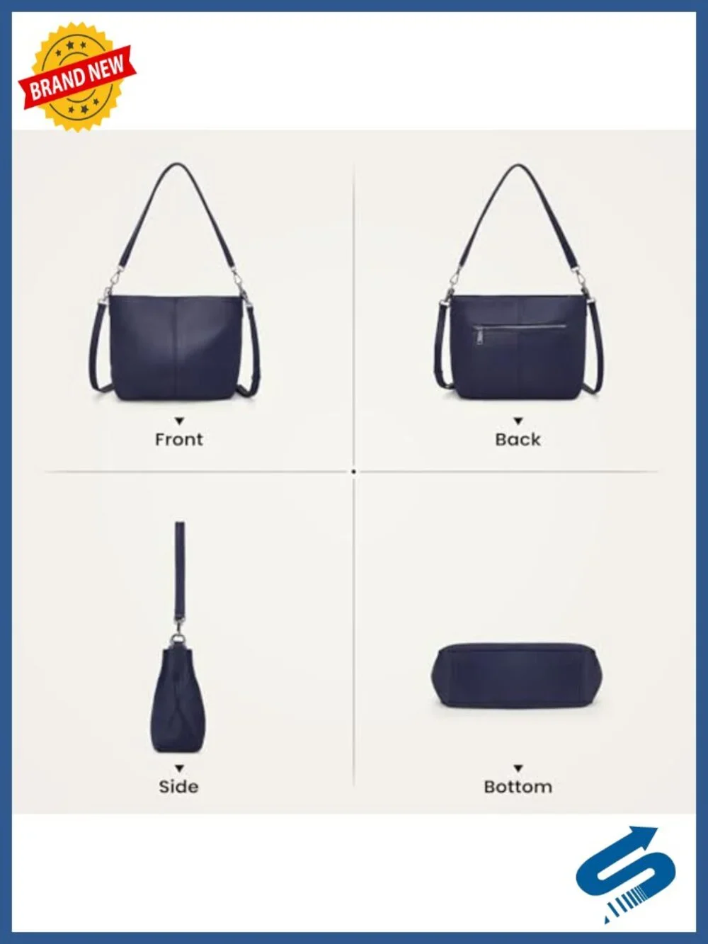 Genuine Leather Crossbody Hobo Bag with 2 Removable Straps